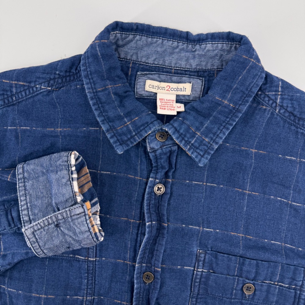 Carbon 2 Cobalt Button Down Mens Medium Blue Grid Textured Double Cloth Shirt